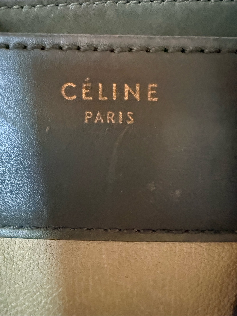 Authentic Phoebe Philo Celine Micro Luggage Tote Bi Color Green Tan Leather - Picture 3 of 16